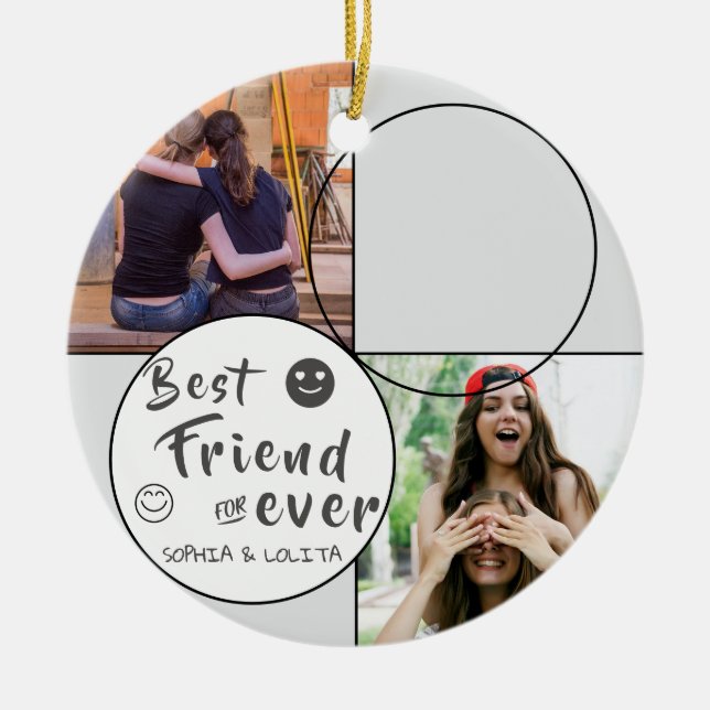 Best Friends Forever Custom 3-Photo Collage  Ceramic Ornament (Front)