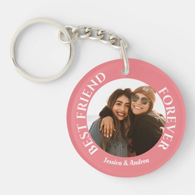 Best Friends Forever Custom Photo and Name  Keycha Keychain (Front)