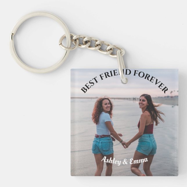 Best Friends Forever Custom Photo and Name Keychain (Front)