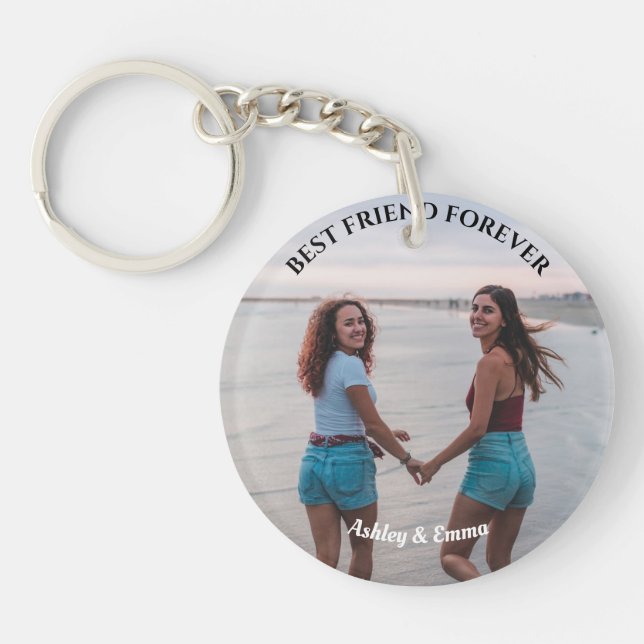 Best Friends Forever Custom Photo and Name Keychain (Front)