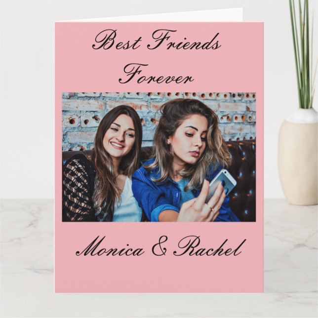 Best Friends Forever Custom Photo and Name Pink Card (Front)