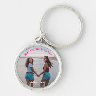 Best Friends Forever Custom Photo and Name pink Keychain