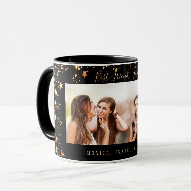 Best friends forever custom photo black gold stars mug (Front Left)