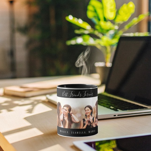 Best friends forever custom photo names black mug (Creator Uploaded)