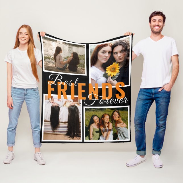 best friends forever cute 4 photos collage Black  Fleece Blanket (In Situ)