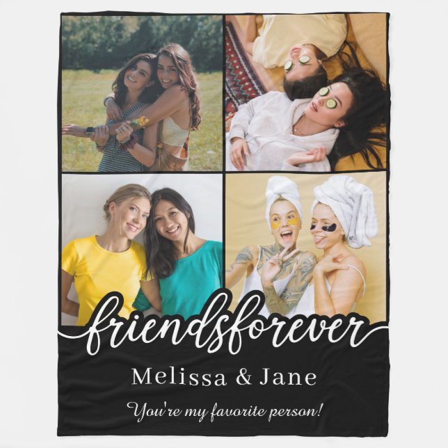 best friends forever cute 4 photos collage Black Fleece Blanket (Front)