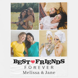 best friends forever cute 4 photos collage Pink Fleece Blanket