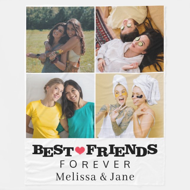 best friends forever cute 4 photos collage Pink Fleece Blanket (Front)