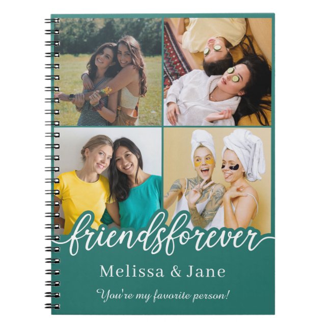 best friends forever cute 4 photos collage Teal Notebook (Front)