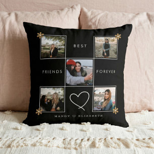 Best Friends Forever Five Photo Collage Black Throw Pillow