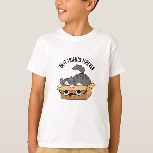Best Friends Forever Funny Cat And Box Pun  T-Shirt (Front)