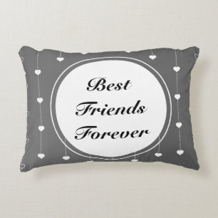 Best Friends Forever Grey & White Hearts Decorative Pillow