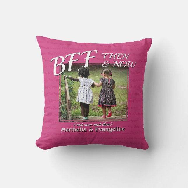 BEST FRIENDS FOREVER | Keepsake Memory PHOTO Pink Throw Pillow (Front)
