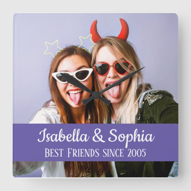 Best friends forever modern BFF photo Square Wall Clock (Front)