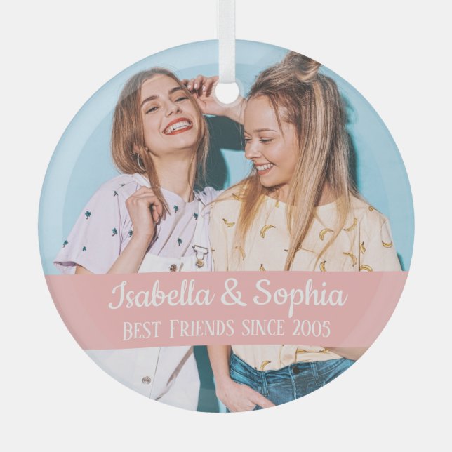Best friends forever modern BFF photo trendy  Glas Glass Ornament (Front)