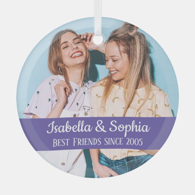 Best friends forever modern BFF photo trendy  Glas Glass Ornament (Front)