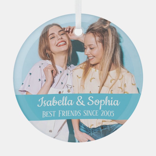 Best friends forever modern BFF photo trendy  Glas Glass Ornament (Front)