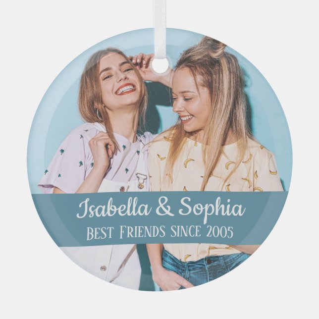 Best friends forever modern BFF photo trendy  Glas Glass Ornament (Front)