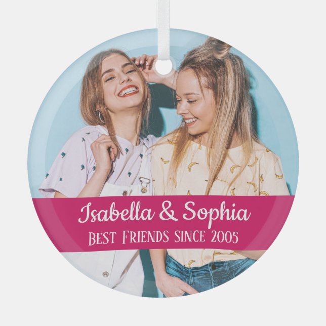 Best friends forever modern BFF photo trendy  Glas Glass Ornament (Front)
