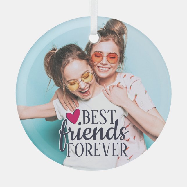 Best friends forever modern BFF photo trendy  Glass Ornament (Front)