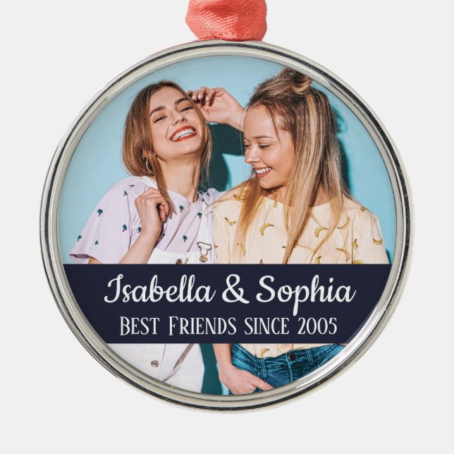 Best friends forever modern BFF photo trendy Metal Ornament (Front)