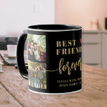 Best friends forever modern photo collage names mug<br><div class="desc">Modern gold black best friends forever typography script with 4 custom photos keepsake create your own coffee mug.              Please note that the text and background colours are changeable. You can replace them with any other colour after selecting CUSTOMIZE option.</div>