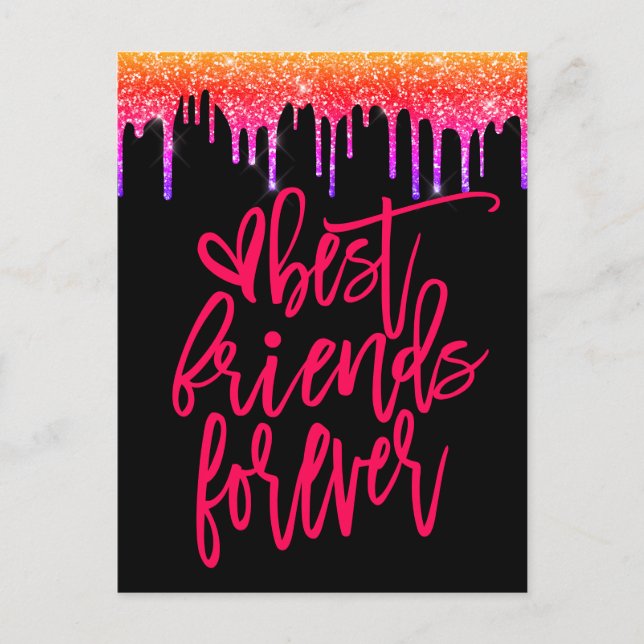 Best Friends Forever Motivational Quote Glitter Postcard (Front)
