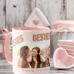 Best friends forever photo blush pink besties BFF Mug<br><div class="desc">A gift for your best friend(s) for birthday favour,  Christmas or a special event. Rose gold balloon style text: Besties (x3).  Personalize and use your own photo and names. A girly blush pink,  rose gold coloured background.</div>