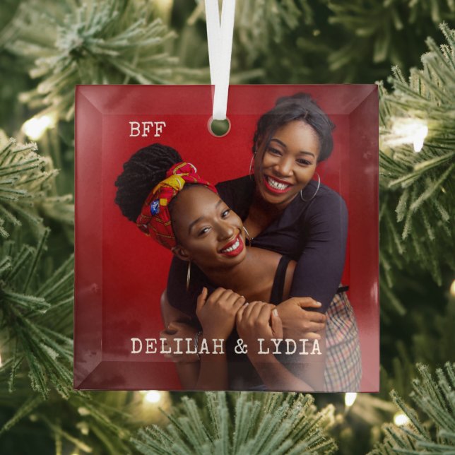Best Friends Forever Photo Gift Glass Ornament (Insitu)