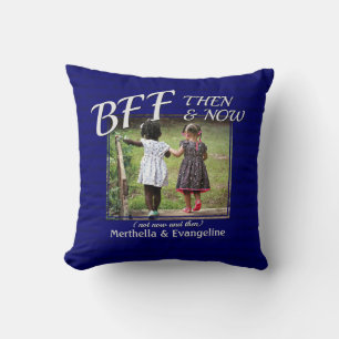 BEST FRIENDS FOREVER PHOTO Memory Keepsake Blue Throw Pillow