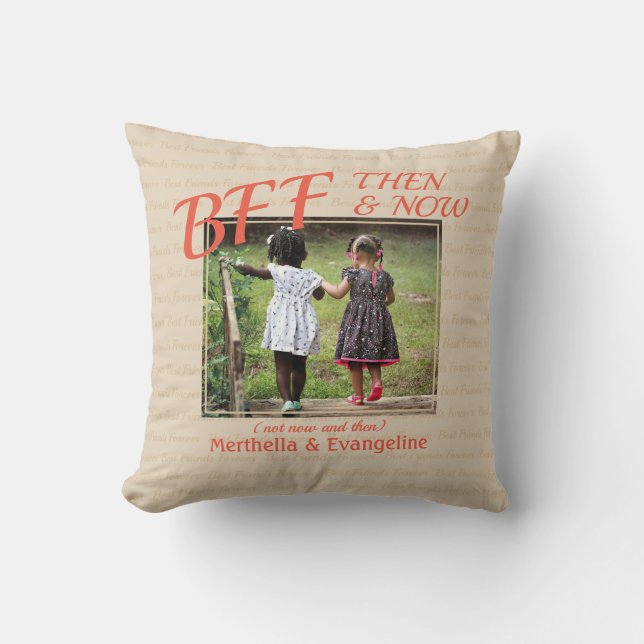 BEST FRIENDS FOREVER | PHOTO Memory Keepsake Cream Throw Pillow (Front)