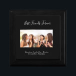 Best friends forever photo names black white gift box<br><div class="desc">A gift for your best friend(s) for a birthday party,  wedding or Christmas. White text: Best Friends Forever,  written with a trendy hand lettered style script. Personalize and use your own photo and names. A chic black background.</div>