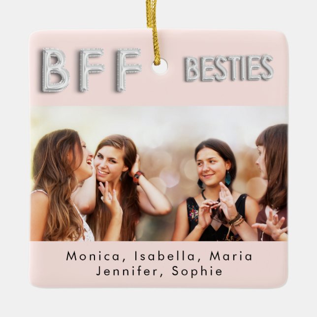 Best friends forever photo pink silver besties  ceramic ornament (Front)