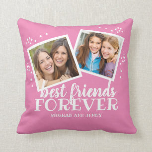 Best Friends Forever Pink White Heart Photo Throw Pillow