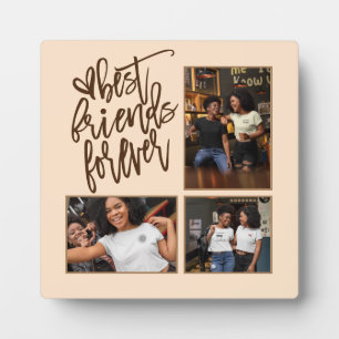Best Friends Forever script 3 Photos Brown Cream Plaque