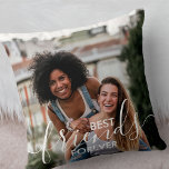 Best Friends Forever Script Overlay 2 Photo Throw Pillow<br><div class="desc">Best friends forever photo pillow with elegant text overlay. The photo template is set up for you to add your own pictures - one of the front and one on the back. The front also has the text overlay which reads "best friends forever" in hand lettered script and bold typography....</div>