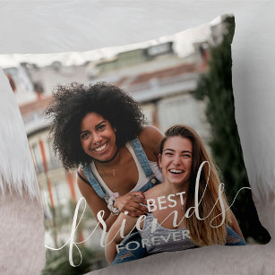 Best Friends Forever Script Overlay 2 Photo Throw Pillow