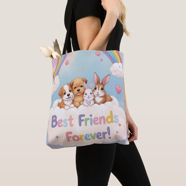 Best Friends Forever with Cute Cats Tote Bag (Close Up)