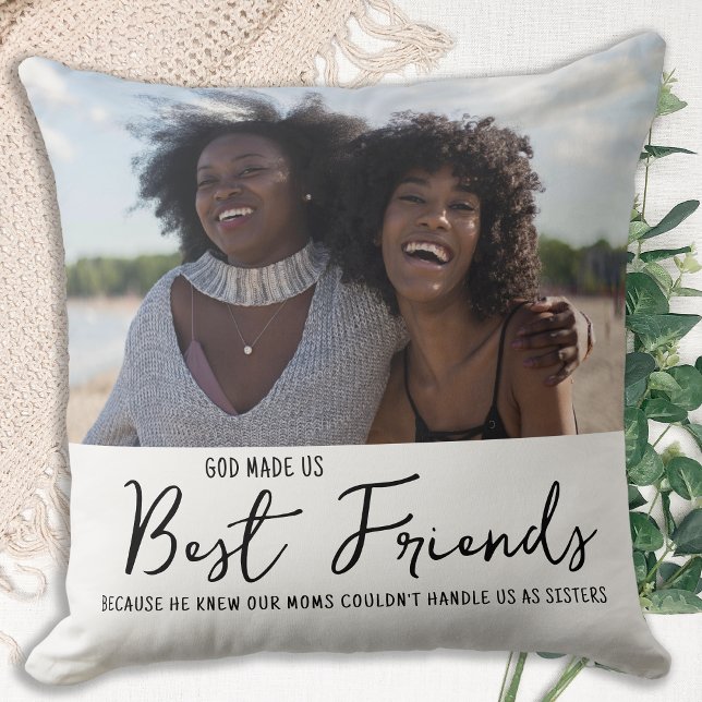 Best Friends Friendship Quote White Photo Throw Pillow (Creator Uploaded)