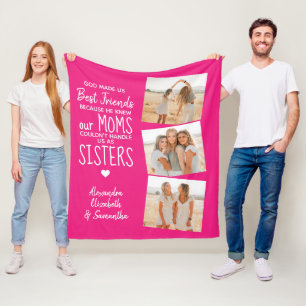 Best Friends Friendship Trendy Hot Pink 3 Photo  Fleece Blanket