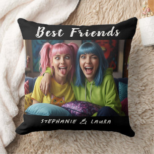 Best Friends Funny Colorful Hair Throw Pillow