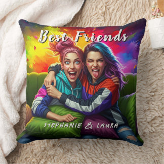 Best Friends Funny Colorful Throw Pillow