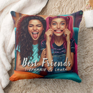 Best Friends Funny Faces  Throw Pillow
