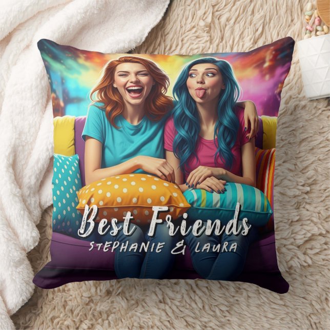 Best Friends Funny Sisters Throw Pillow (Blanket)