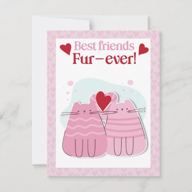 Best Friends Fur-Ever Pink Cat Valentines Card (Front)
