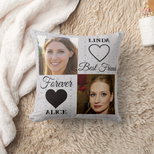 Best Friends Gift Grey Heart Photo Collage Throw Pillow (Blanket)