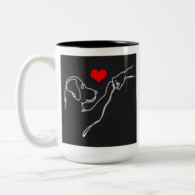 Best Friends Hand and Dog Line Art Pullover Two-Tone Coffee Mug (Left)