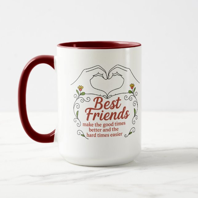 Best Friends Heart Hands Floral Quote Combo Mug (Left)