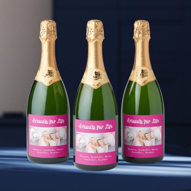  Best friends hot pink photo names party Sparkling Wine Label (Creator Uploaded)