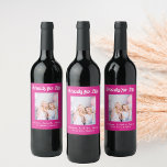 Best friends hot pink photo names party wine label<br><div class="desc">A gift for your best friend(s) for a birthday party,  a Bridal Shower,  Christmas or a special event. White text: Friends for Life,  written with a trendy style script. Personalize and use your own photo and name(s)  A girly hot pink background colour.</div>